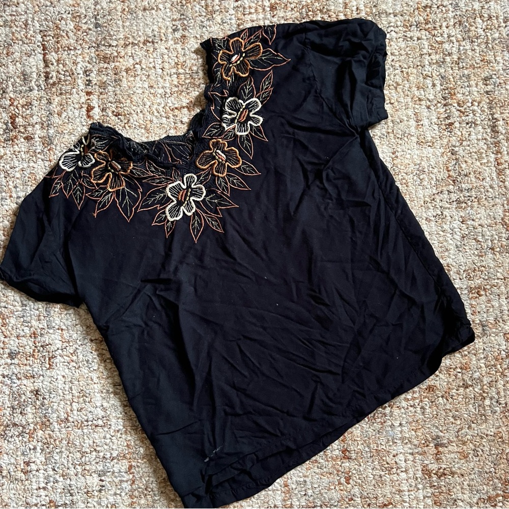 Embroidered Black Women's Top